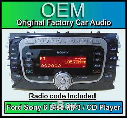Ford Focus car stereo 6 Disc CD player, Ford Sony CD MP3 changer with radio code