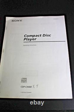 Sony CD Player CDP-CX400 400 MegaStorage Disc Changer With Remote and New Belts