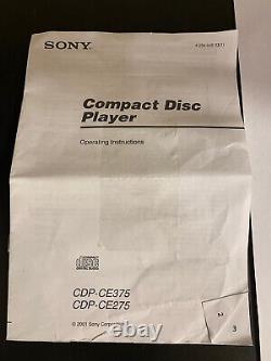 Sony CDP-CE375 5 CD Compact Disc Changer/Player With Remote & Manual Tested VGC